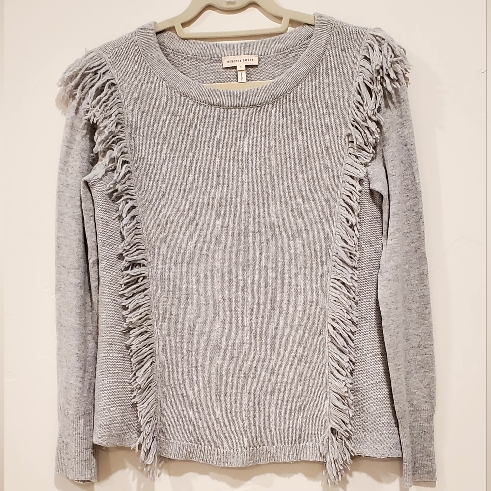 Rebecca Taylor Wool/Cashmere Fringe Grey Lightweight Sweater, Sm, EUC